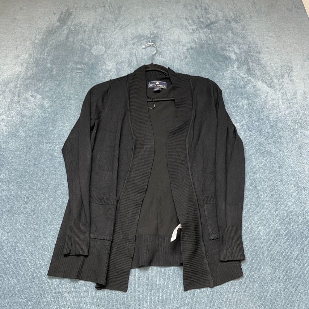 Seven Manor Cardigan Sweater Womens Small Black Open Front Cozy Shawl Collar